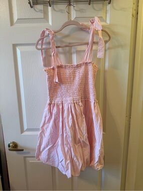 entro Pink Tie-Shoulder Smocked Kids Dress
